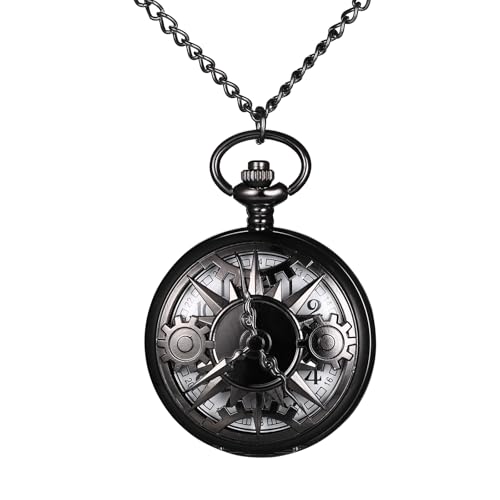 Image of JewelryWe Vintage Pocket Watch Cool Gear Steampunk Retro Pendant Necklace Watches for Men Women Halloween Costumes Daily and Office