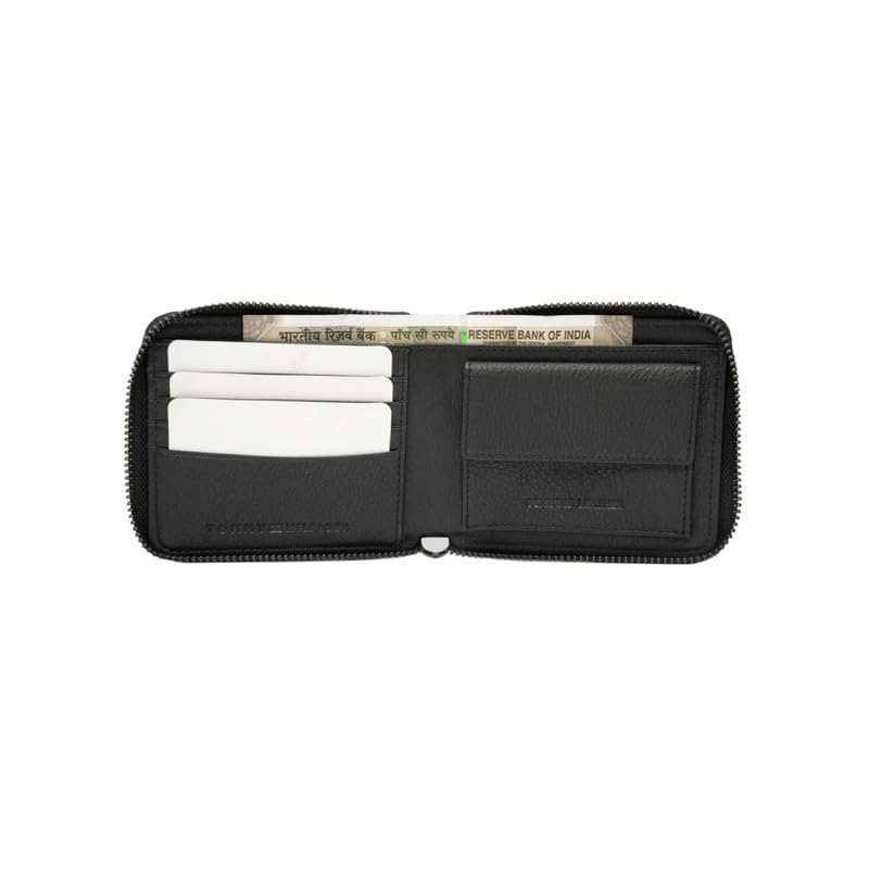 Image of Tommy Hilfiger Men's Zip Around Wallet Atrato - Black | Embossed Branding | Ideal Gift for Men