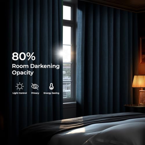 Image of HPD Half Price Drapes - Grommet Faux Linen Curtains for Living Room (1 Panel) - 50W X 96L - Textured Room Darkening Curtains for Bedroom 96 Inches Long - Drapes for Home Decor, Story Blue