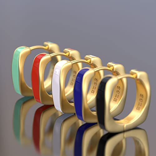 14K Gold Plated Chunky Enamel Huggie Hoop Earrings For Women - Matte Neon Colorfu Small Huggie Earrings Thick Nickel Free Hypoallergenic (White) #TOP4