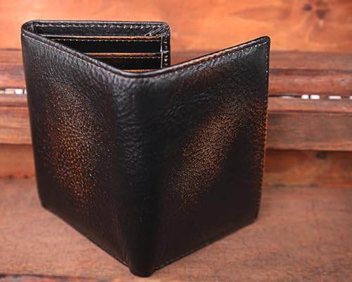 Image of DK86 Trifold Wallets for Men Full Grain Leather with Hand Burnished Tri-Fold Wallet RFID Blocking (Black and Brown)