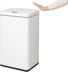 Lixeira Branca Automática com Sensor 50L Com Tampa Aço Inox Acionamento por Botão ou Sensor