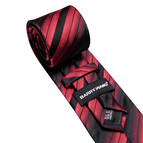 Image of Barry.Wang Man Stripe Ties Set Silk Woven Pocket Square Necktie Cufflinks Formal Party Business