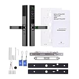 ZJchao Intelligentes Schloss, Schlüsselloses Türschloss mit Fingerabdrucksensor, WiFi-App, Passwort, Kartenschlüssel, 5 Entriegelungsmethoden, Antikollisionsgriff für Zuhause, Büro, (BLACK)
