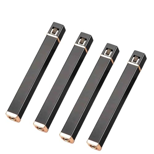 Mini encendedor de pedernal estilo barra delgada, encendedor de cigarrillos de butano recargable, encendedor de llama tipo chorro a prueba de viento de metal ultrafino portátil (paquete de 4)(D)