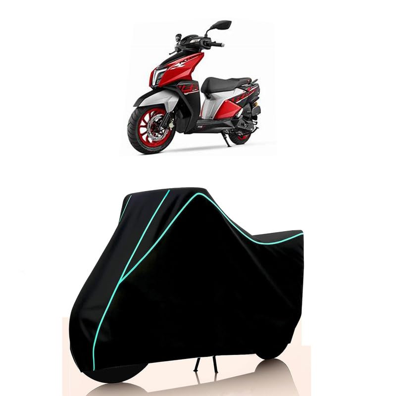 Image of Scooty Cover Water Resistant for Ntorq | Universal Scooter & Bike Cover | Heavy Duty UV Protection | Dust, Rain & Scratch Protection | Elastic Fit All Weather Indoor Outdoor | Black with Blue Piping