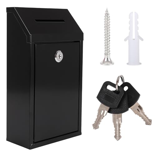 Metal Donation Box with Lock Ballot Box Drop Box with Lock Suggestion Box with Slot and Locks Metal Locks Boxs Comment Box Voting Box Key Drop Box for Home Office(Black 10.24 x 5.71 x 2.95 Inch)