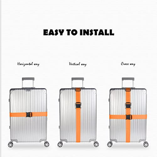 Image of 2pcs 74″x2″Luggage Straps for Suitcases,Adjustable Suitcase Straps and Heavy Duty Strap Buckle Packing Straps Travel Accessories,Fluorescent Orange