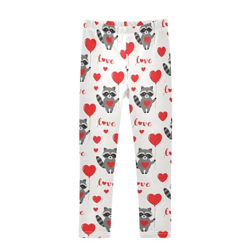 ALAZA Girls' Leggings Children's Yoga Pants Skinny Printed Dance Raccoon Heart Comfortable 4T