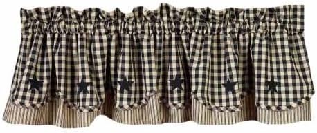 Heritage House Check with Black Star 72" x 15.5" Lined Cotton Valance by Raghu