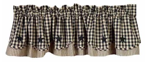 Heritage House Check With Black Star 72" X 15.5" Lined Cotton Valance By Raghu #TOP21
