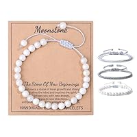 QINJIEJIE Healing Crystal Bracelet Moonstone 3PCS Bracelet Set Natural Stone Crystals Bead Bracelets for Women Anxiety Bracelets Crystal Gift for Womens Ladies Teen Girls