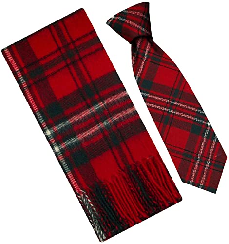 Ensemble écharpe cravate laine d'agneau rouge tartan écossais homme