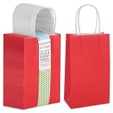 BLUE PANDA 25-Pack Red Gift Bags with Handles - Small Paper Treat Bags for Birthday, Wedding, Retail (5.3x3.2x9 In)