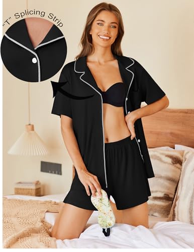 Ekouaer Pajamas Set for Women 2 Piece Pjs Short Sleeve Sleepwear Button Down Lounge Shorts Sets S-XXL2