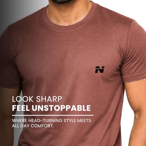 Image of NINQ Half Sleeve Tshirt for Men | Round Neck Regular Tshirt | Breathable Mesh Dotted Stylish T-Shirt | Sports Wear Casual Tee for Gym, Running & Daily Comfort
