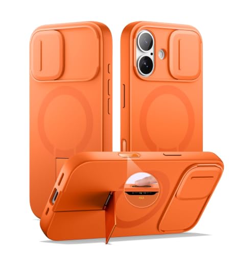 Image of SURITCH for iPhone 17 Case with Camera Control Cover, Camera Slide Cover and Adjustable Kickstand, Compatible with MagSafe, Shockproof Bumper Protective Cases 6.3 Inch, Orange