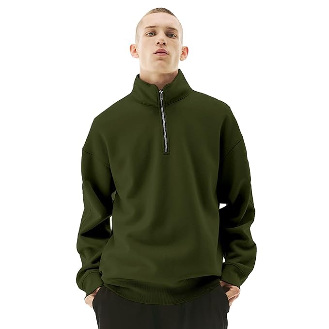 Image of Fleece Half Zip High Neck Loose Fit Sweatshirt for Men's