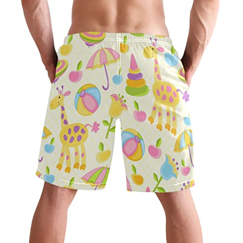 visesunny Cute Giraffe Planet Flower Summer Men's Swim Trunks Quick Dry Bathing Suits Beach Swim Shorts2