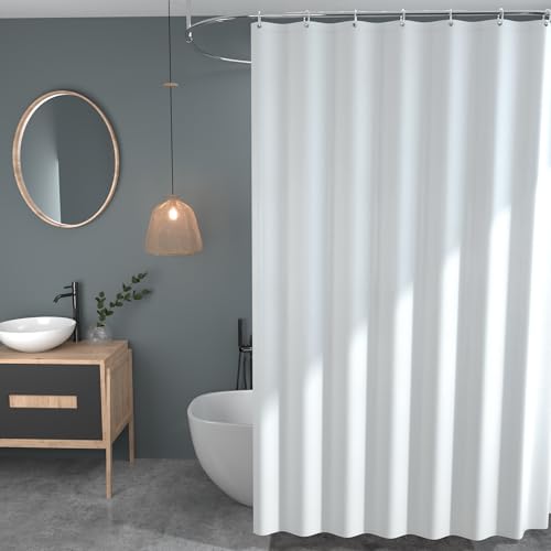GOOPOOL Duschvorhang Weiß, Wasserabweisend Duschvorhang mit Gewicht, Duschvorhang Textil Waschbar Polyester Stoff Badevorhänge für Badezimmer, mit 12 Duschvorhängeringen, H200 x B180 cm