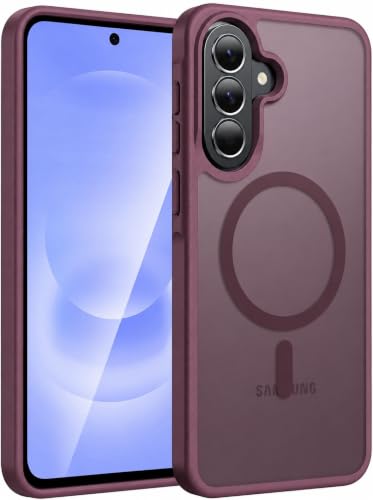 Image of Elzzi Magnetic Cover for Samsung A37 Case [MIL-Grade Drop Tested & Compatible with MagSafe] Translucent Matte TPU + Hard PC Back Cover, Anti-Scratch Shockproof Phone Case (Wine)