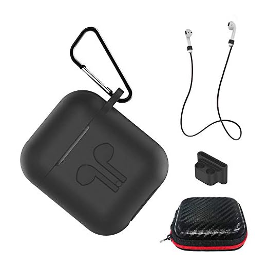 AICEK Funda Compatible para AirPods Silicona Carcasa para Apple AirPods 1 & 2 Protective Case Cover Accesorios con Cuerda Anti-pérdida,Mosquetón,Estuche, Negro