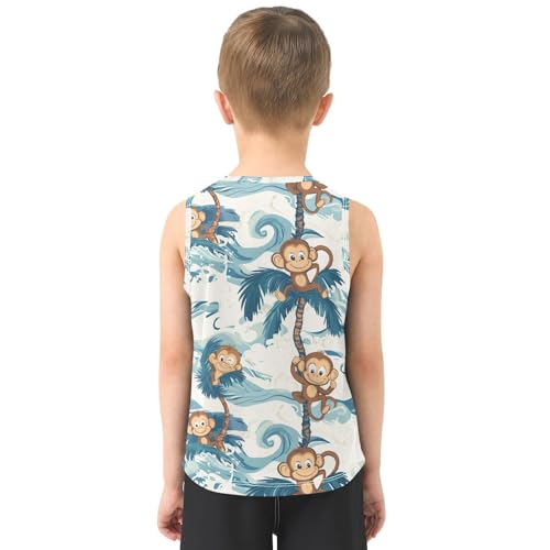Boys Tank Top Shirts Monkey Ocean Waves Paml Tree Sleeveless T-Shirts Crew Neck for Kids Clothing Children3