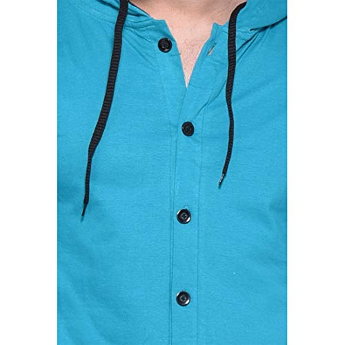 Image of Geum Men's Full Sleeve Hooded T-Shirt with Button-Down Front | Casual Slim Fit Cotton Shirt-Style Tee