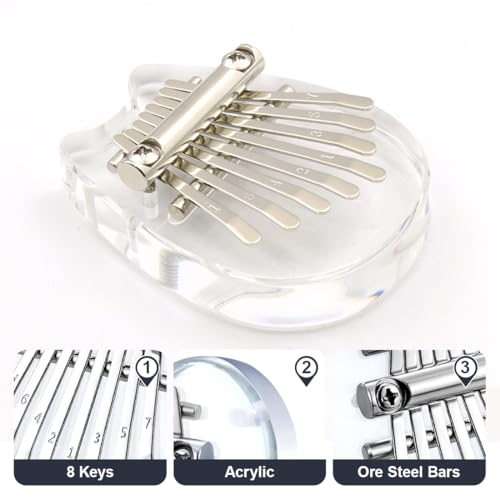 BEPSYOM 1 Pcs Super Mini Acryl-Kalimba-Daumenklavier mit Trageband, geeignet für Anfänger, Geburtstage, Weihnachten und Partys (Katzenohrform)