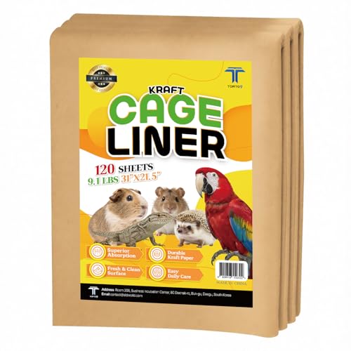 Image of T TORTO9 Kraft Bird Cage Liners 31 x 21.5 Inch, 120 Sheets, Absorbent Paper Tray Liners for Large Bird Cages, Pre-Cut Disposable Cage Bottom Liners