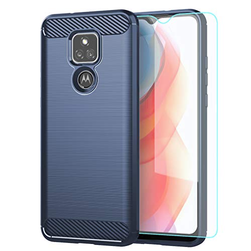 Moto G Play 2021 Case,with HD Screen Protector,Shock-Absorption Flexible TPU Bumper Cove Soft Rubber Protective Case for Motorola Moto G Play 2021 (Blue Brushed TPU)