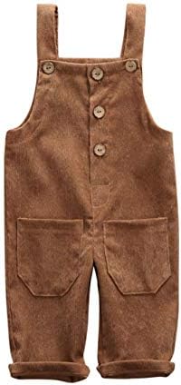 Vohawsa Baby Girl Boy Velvet Strap Suspender Overalls Pant Solid Jumpsuit Bib Pants One-Piece Spring Fall Clothes (4-5T, Romper Bodysuit Khaki #2)