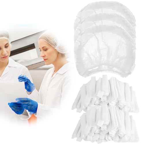 XPEX 200 PCS Einweg Haarnetz 52 CM Weiß, Einweghauben Kopf, Haube für OP, Gastronomie & Hygiene, Haarhaube Einweg, duschhauben einweg，Einweg Kopfhaube, Netz für Haare, Haarschutzhaube Stoff。