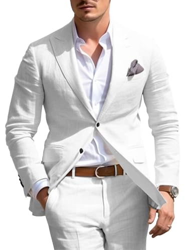 SHUZHXLZANGY Linen Suits for Men Wedding 2 Piece Slim Fit Suits for Men Summer Linen Suit Groom Groomsmen Suit2