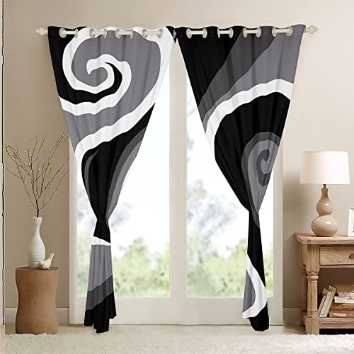 Black Gray Trippy Swirl Curtains For Bedroom Circle Geometric Blackout Curtains(30-50%) Women Men Farmhouse Abstract Geometry Darkening Curtains Retro Stripe Window Drapes (2 Panels, 52 X 63 Inch) #TOP3