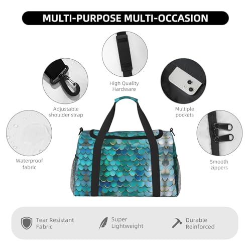 Mermaid Scale Foldable Travel Duffel Bag Tote Carry On Luggage Bag For Weekend Getaways, For Spontaneous Trips 5