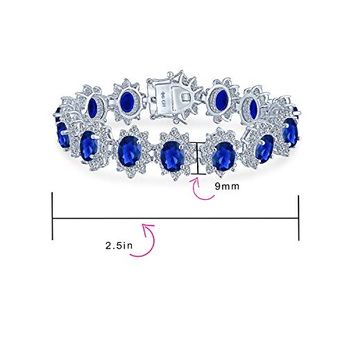 Bling Jewelry Bridal Crown Halo Large Royal Blue Oval Cz Fashion Tennis Statement Bracelet For Women Wedding Prom Simulated Sapphire Cubic Zirconia Silver Plated Brass #TOP2