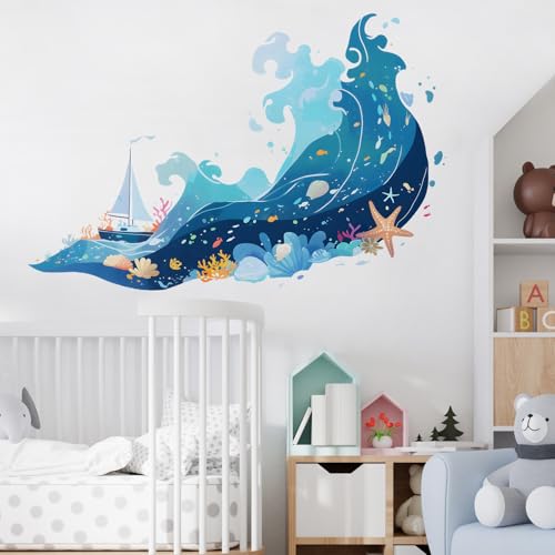Vinilo decorativo marino con olas y figuras, removible miniatura 3