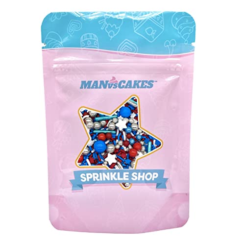 Image of Manvscakes Sprinkles- Edible Cake and Cupcake Sprinkles with Assorted Shapes and Sizes for Parties, USA Patriotic Sprinkle Mix for Cookies, Ice Cream, Cake and Cupcake Decorating, (Red /blue)
