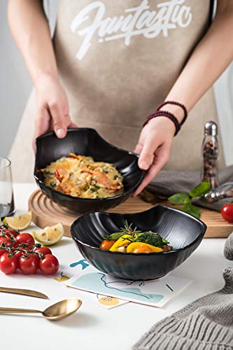 Bruntmor Matte Glazed 7" Ceramic Shell Shaped Dinner Plates, For Appetizer Or Desserts, Dinner Plates, Buffet Plates Set Of 4, Black #TOP4