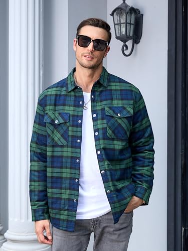 Image of TACVASEN Men's Flannel Shirt Quilted Lined Theraml Winter Coat Button Down Insulated Flannel Shirts Jacket
