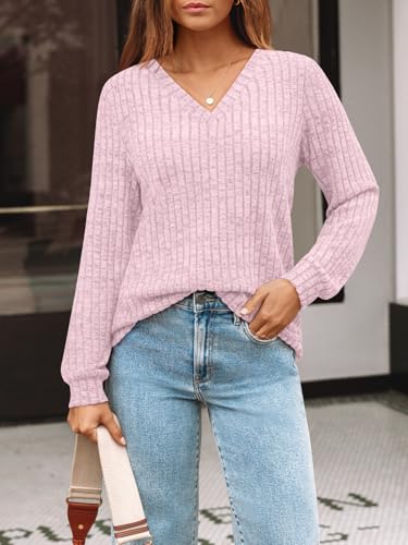 Image of AUTOMET Womens V Neck Long Sleeve Shirts Fall Tops 2026 Lightweight Sweater