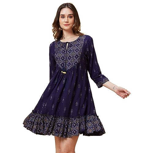 Image of Globus Women's Rayon A-Line Above The Knee Dress (ICK8ECOMWDRS0027- Blue