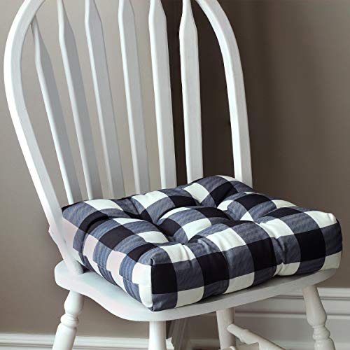 HowPlum 2-Pack Kitchen Dining Chair Pad Reversible Seat Cushion for Indoor Use with Ties, Black White Buffalo Check Plaid - Thumbnail 4