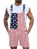 Odefou Bib Overalls for Men Shorts Romper Festival Jumpsuits Fashion Coveralls(Flag Print,XL)