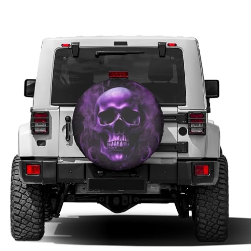 Image of Purple Skull Printed Spare Tire Cover Dust-Proof Wheel Tire Cover Fit Trailer, RV, SUV and Many Vehicle 15 Inch