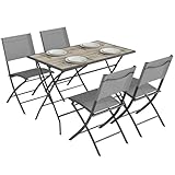 Outsunny Ensemble de Salle à Manger de Jardin 5 Pièces, Table et Chaises Pliantes, Mobilier d'Extérieur avec Sièges en Textilène, Gris