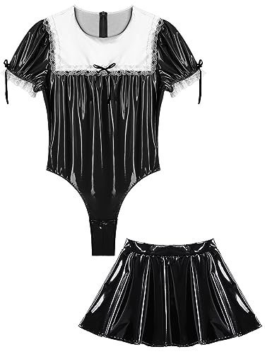 YiZYiF Mens Adult Sissy Print Satin Frilly Lingerie Short Sleeve Babydoll Pamajas Nightdress3