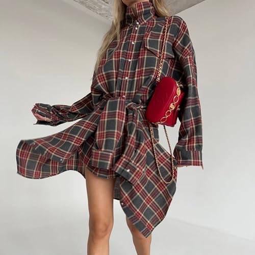 Womens Button Down Flannel Shirts Long Sleeve Plaid Shackets Business Casual Blouse Top Boyfriend Blouse Tops3