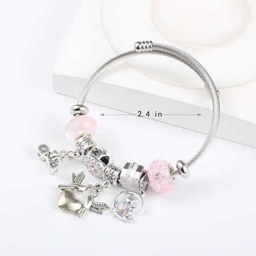 Image of YouLuo Cute Necklace Charm Bracelet Set,Personalized Jewelry Gift for Women | Cute Charm Bracelet, Adjustable Stainless Steel Bracelet, Anime Cartoon Accessories Bracelets for Women Gift and Friendship